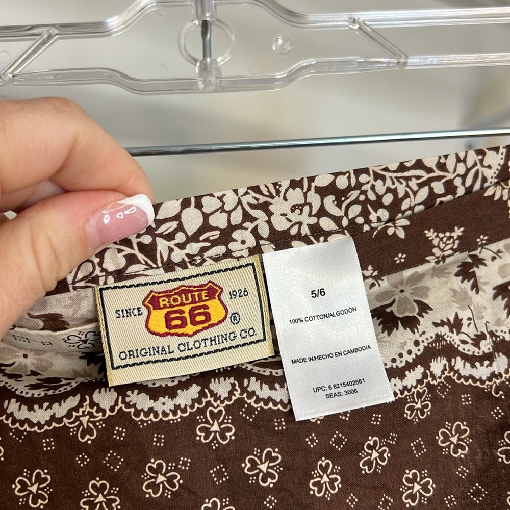 Vintage Route 66 Brown and Cream Floral Ruffle Patterned Women's Skirt- 6/8 - Picture 3 of 4